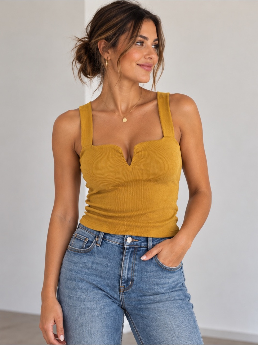 Bershka Ribbed Sweetheart Tank Top